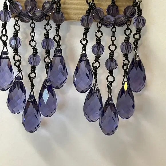 Vintage Lori Lori Sterling Faceted Purple Swarovski Crystal Chandelier Earrings - Picture 2 of 5